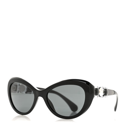 Chanel Acetate Glass Pearls Cat Eye Sunglasses 5443-H Black 1 of 9