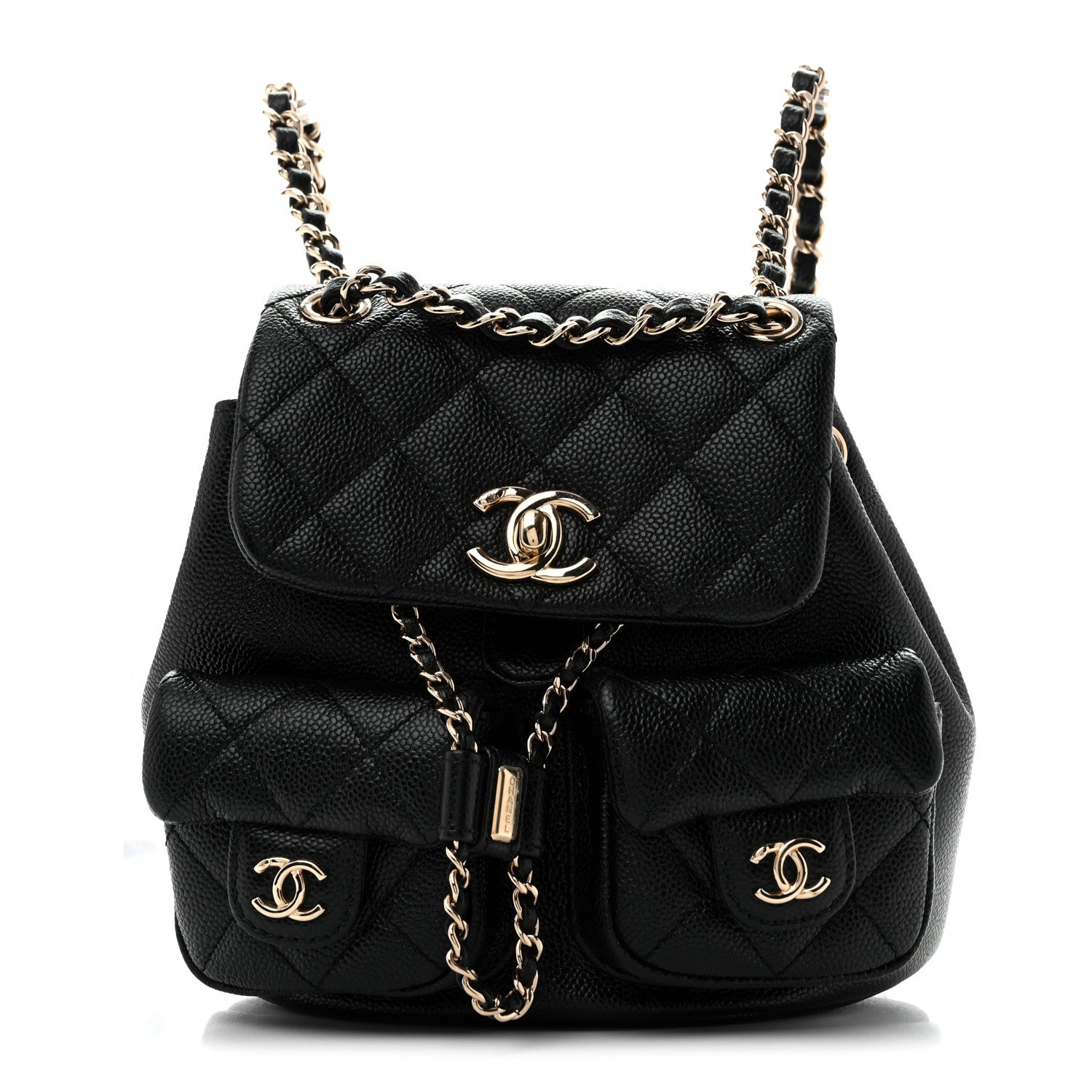 Chanel Shiny Caviar Quilted Small Duma Pockets Drawstring Backpack Black 1 of 11