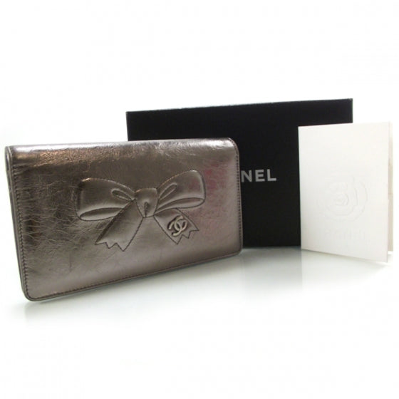 Chanel Leather CC Bow Wallet Metallic Silver 4 of 9