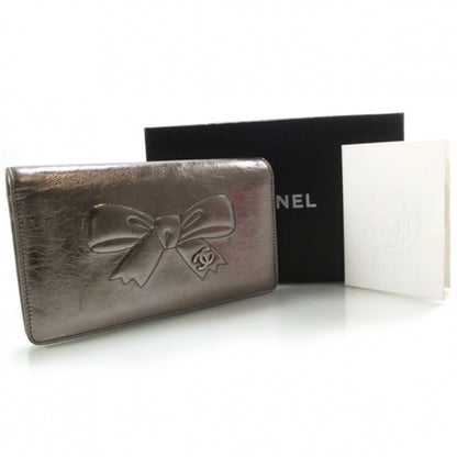 Chanel Leather CC Bow Wallet Metallic Silver 4 of 9