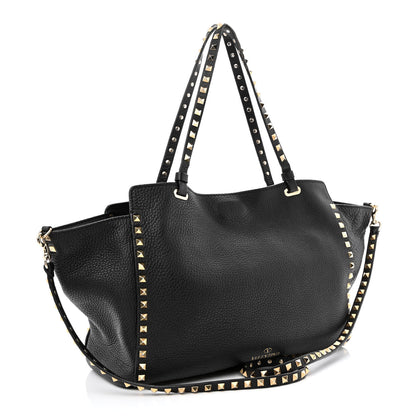 Valentino Garavani Pebbled Calfskin Medium Rockstud Tote Black 3 of 20