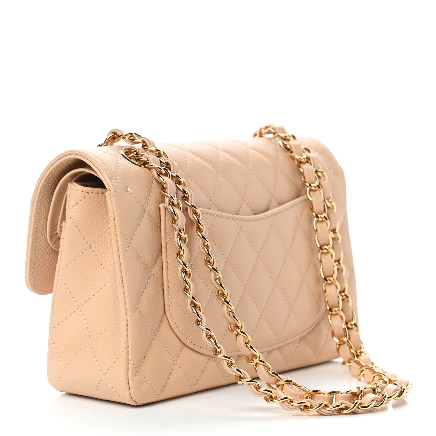Caviar Quilted Small Double Flap Beige