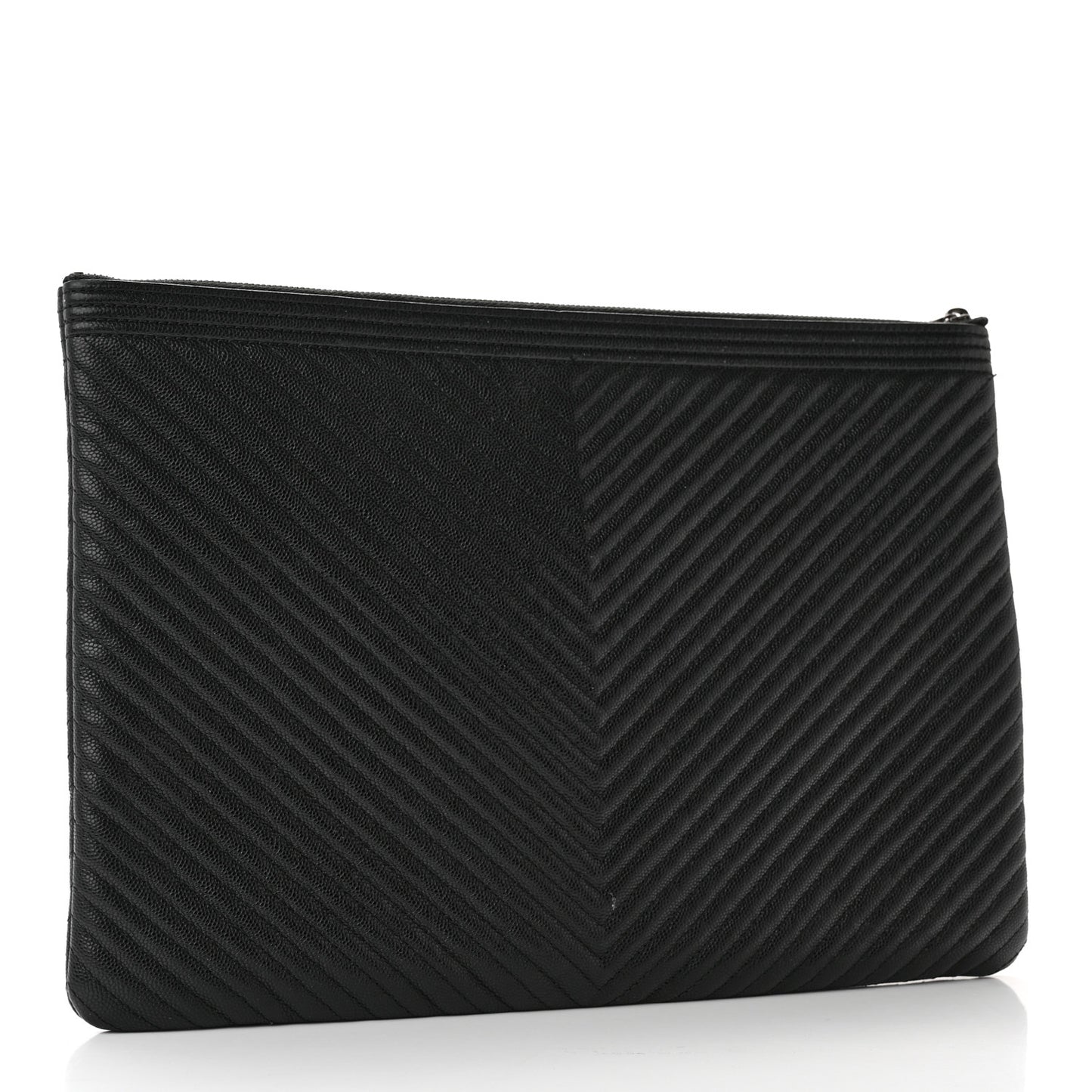 Caviar Chevron Quilted Medium Boy Zip Pouch Black