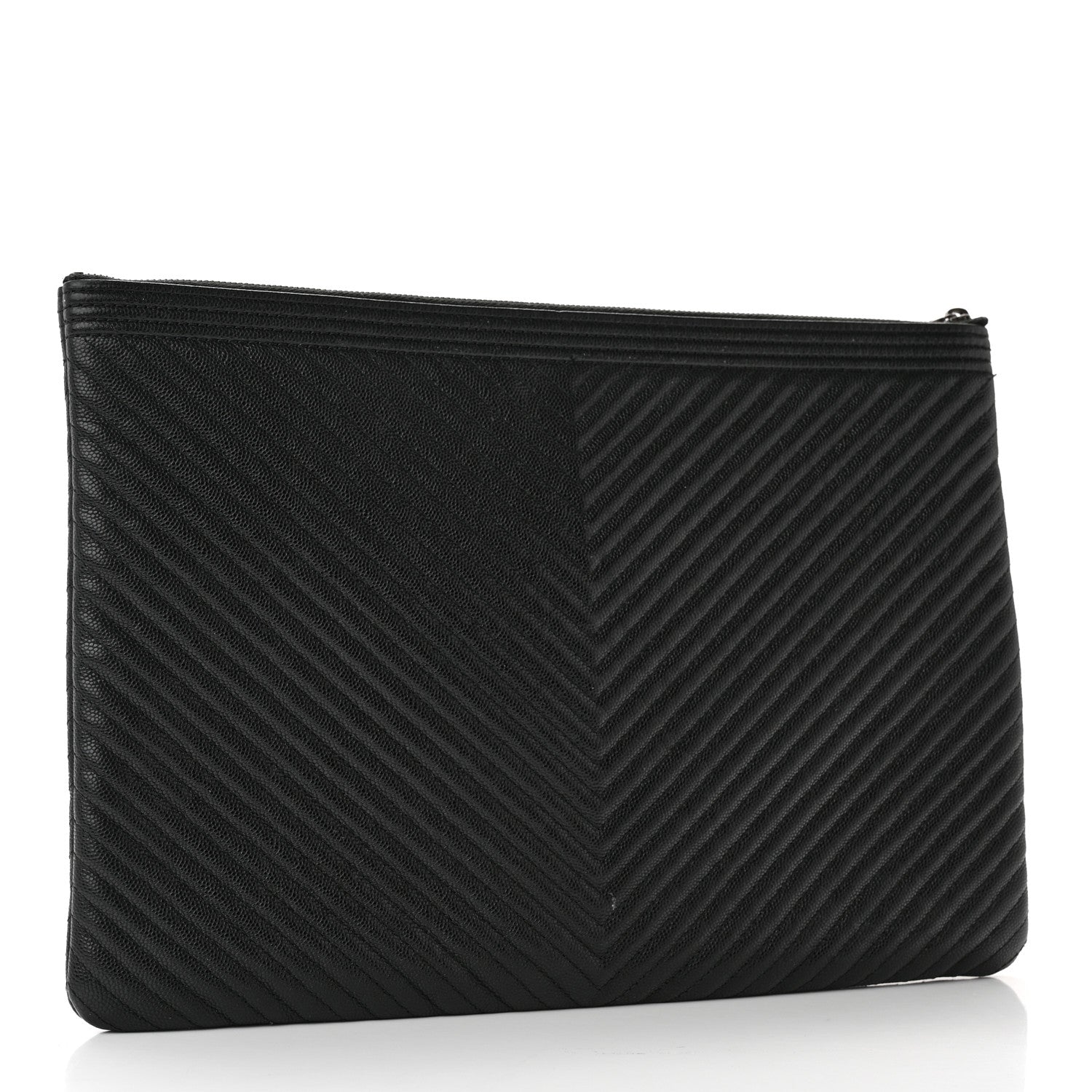 Chanel Caviar Chevron Quilted Medium Boy Zip Pouch Black 3 of 12