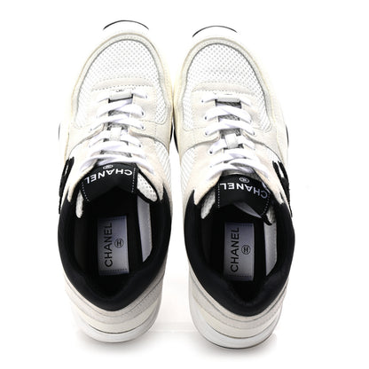 Chanel Mesh Suede Calfskin Grained Calfskin Womens CC Sneakers 40 White Black 2 of 9