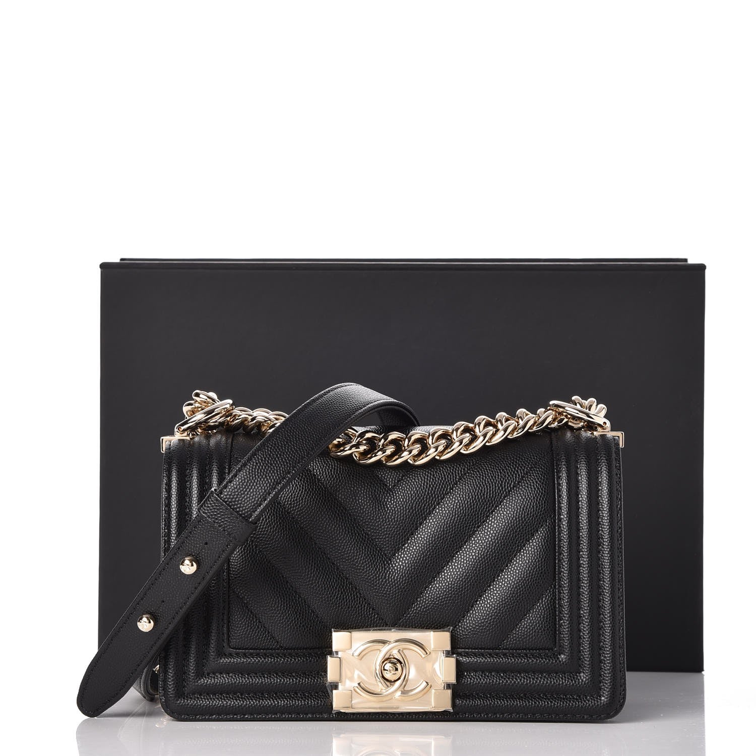 Chanel Caviar Chevron Quilted Small Boy Flap Black 8 of 8