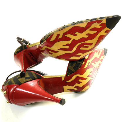 Fendi Zucca Leather Pleated Heels 36 Red 5 of 7