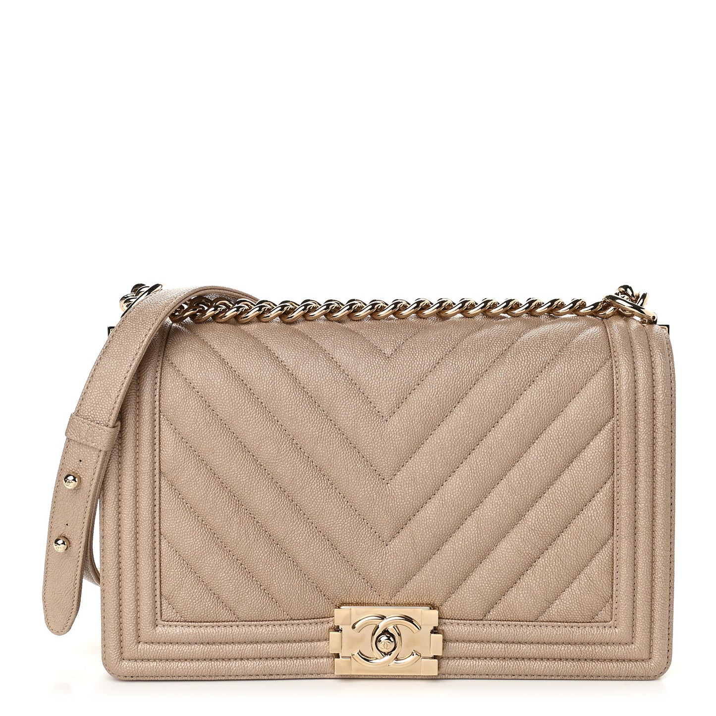 Caviar Chevron Quilted New Medium Boy Flap Light Beige