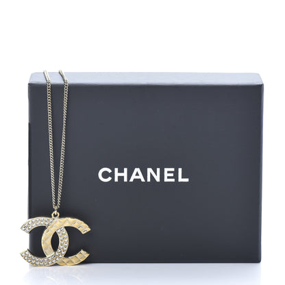 Chanel Baguette Crystal Quilted CC Pendant Necklace Gold 7 of 7