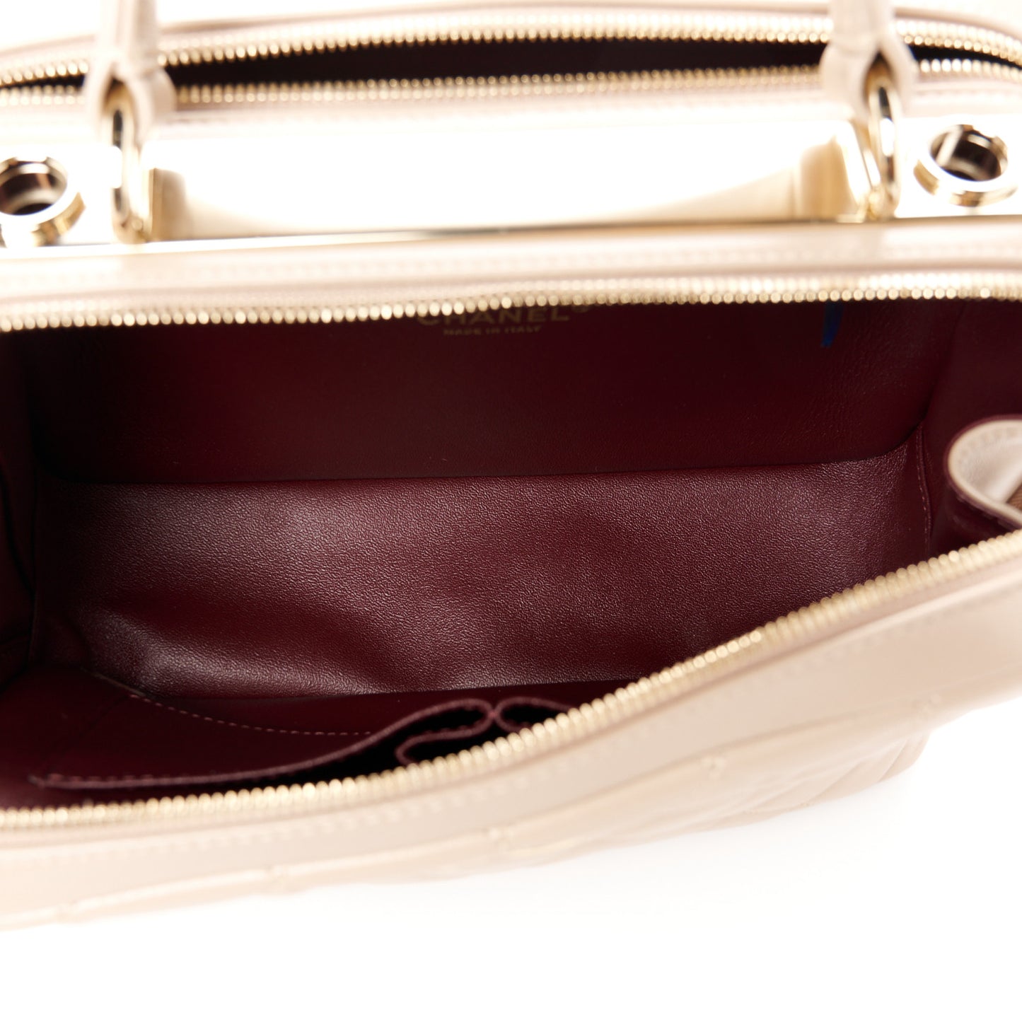 Lambskin Quilted Medium Trendy CC Bowling Bag Beige