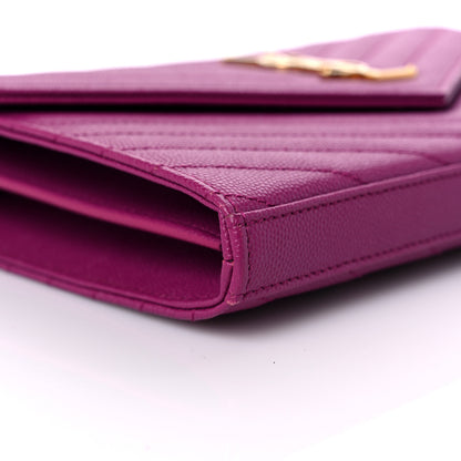 Saint Laurent Grain De Poudre Matelasse Chevron Monogram Chain Wallet Dark Grape 7 of 12