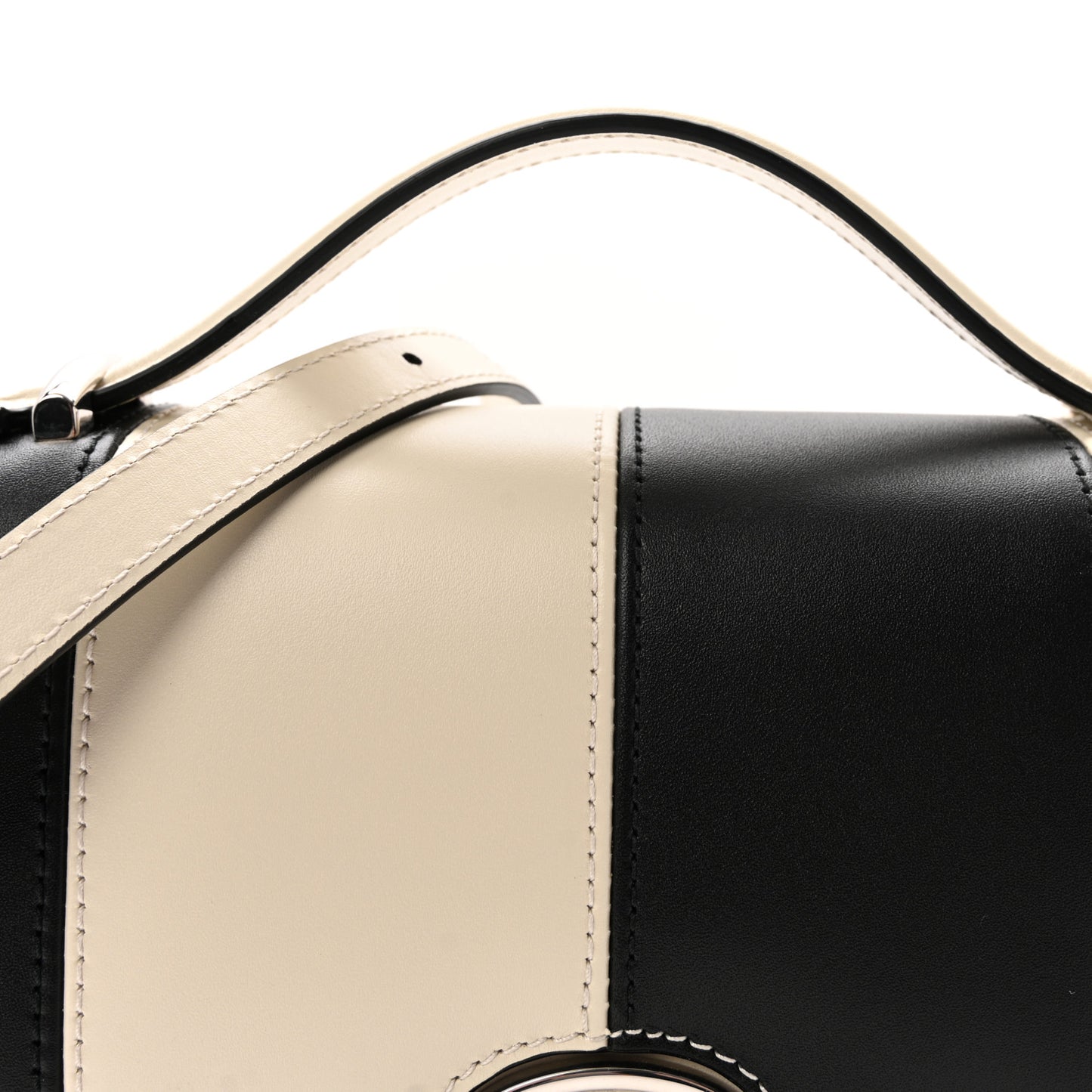 Senna Calfskin Lines Petite GG Top Handle Shoulder Bag Black Mystic White