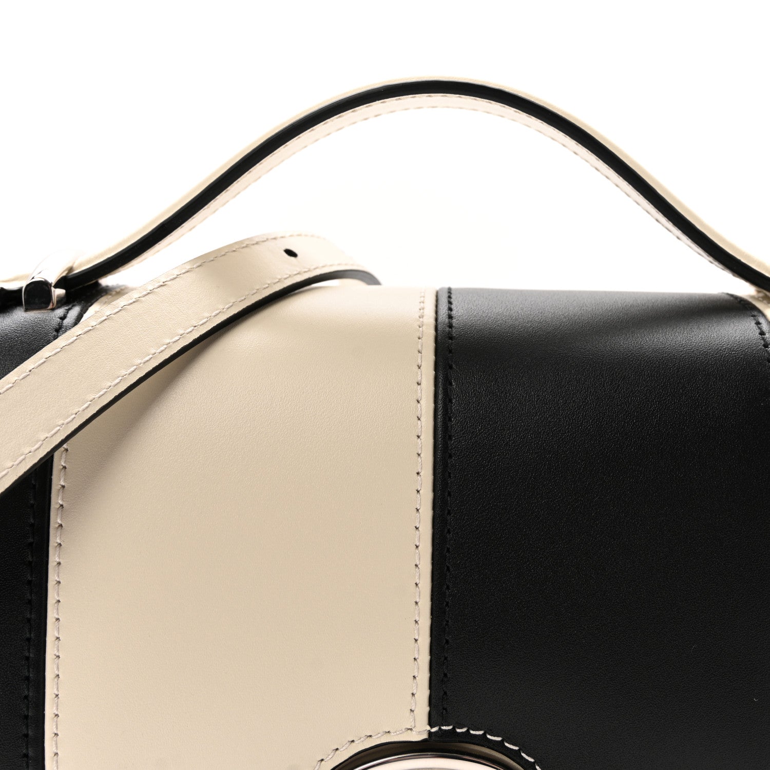 Gucci Senna Calfskin Lines Petite GG Top Handle Shoulder Bag Black Mystic White 8 of 10