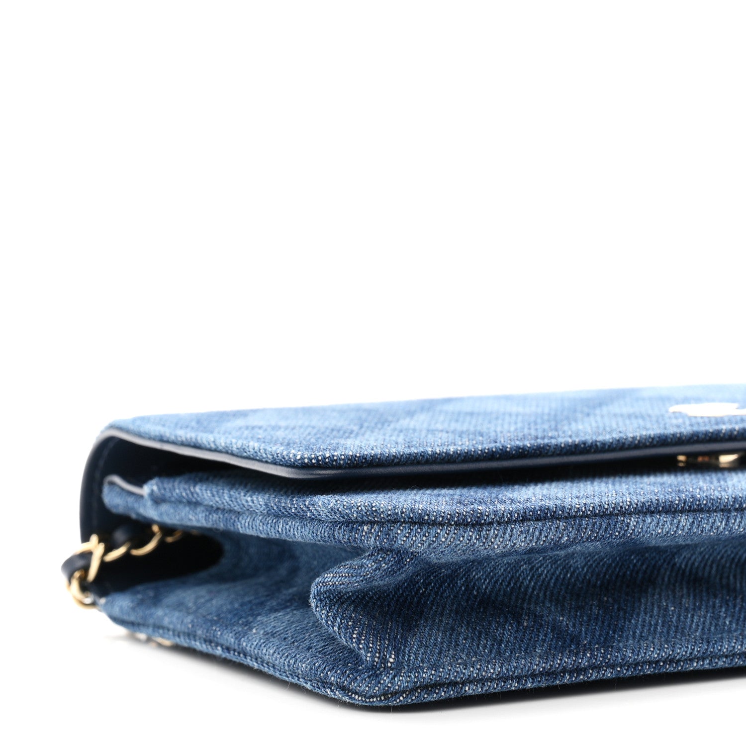 Chanel Denim Printed Wallet On Chain WOC Dark Blue 10 of 11