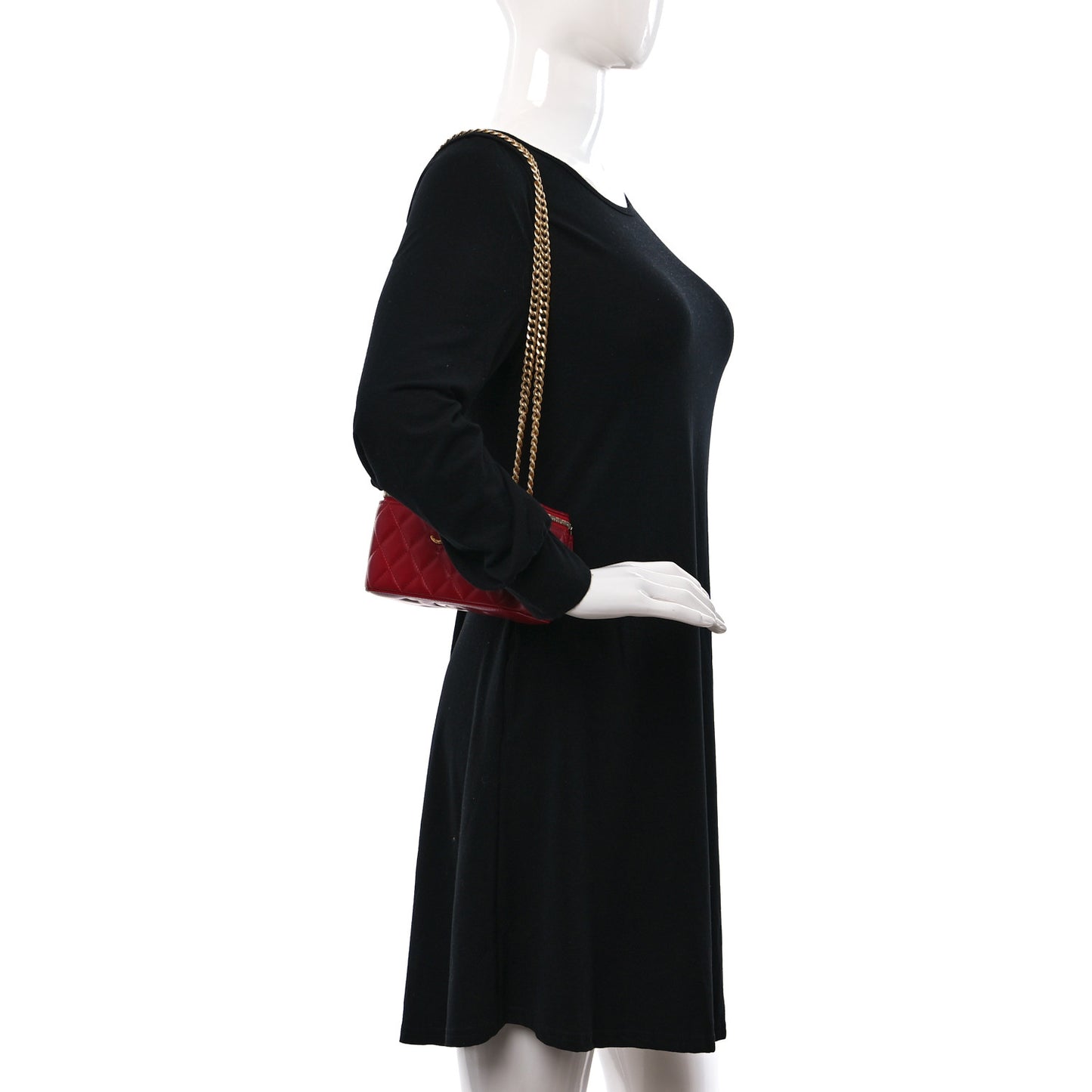 Lambskin Quilted Small Pillow Crush Vanity Case With Chain Red