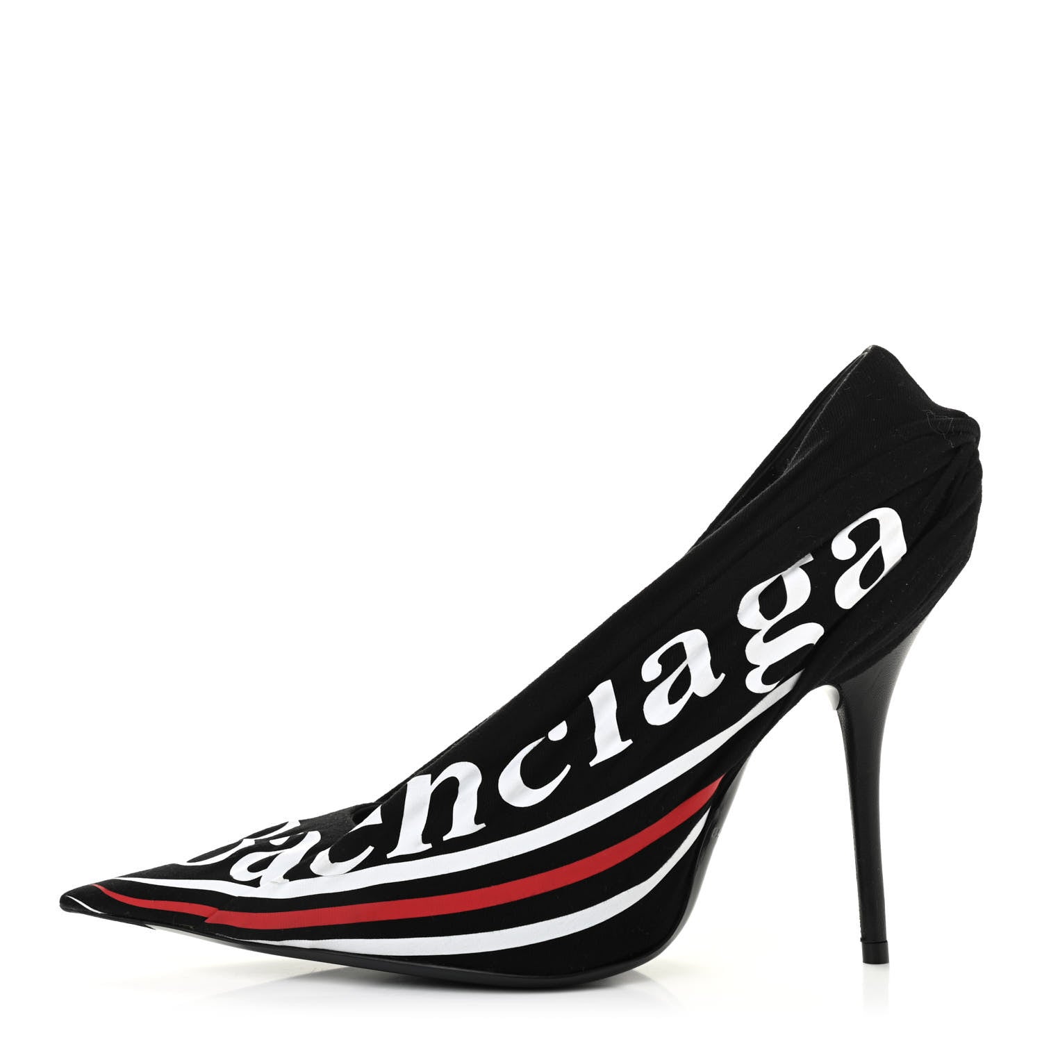 Balenciaga Jersey Crepe Political Campaign Logo Knife 115 Pointed Pumps 39.5 Black White Rouge 1 of 10
