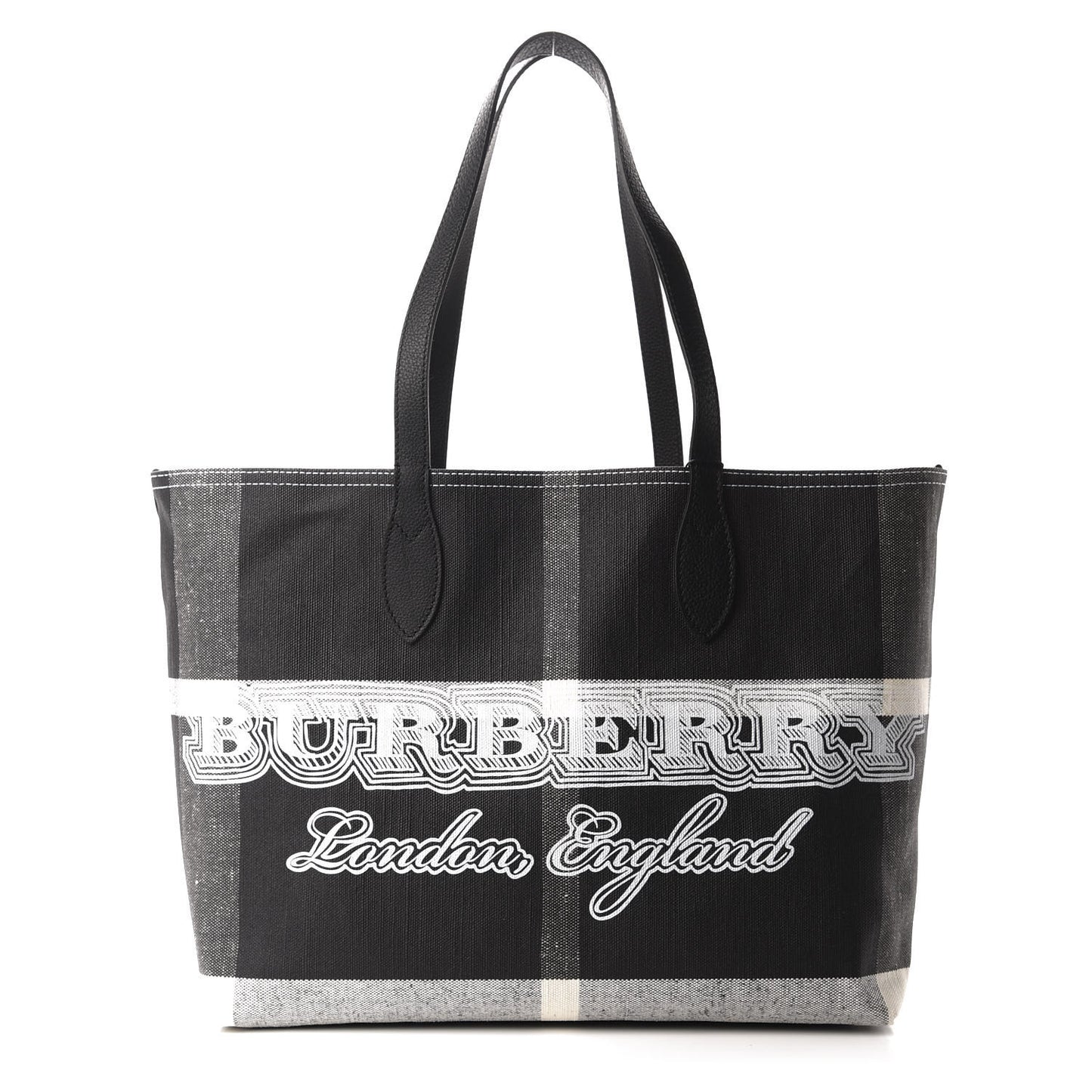 Coated Canvas Mega Check Medium Doodle Tote Black White