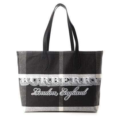 Burberry Coated Canvas Mega Check Medium Doodle Tote Black White 1 of 9