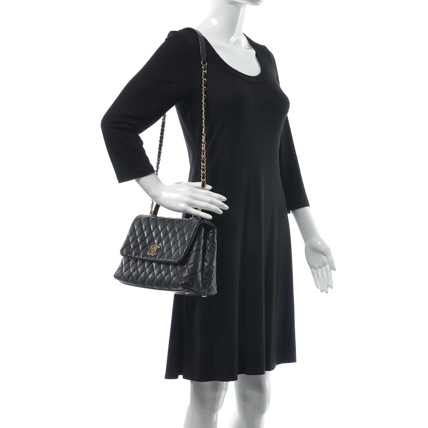 Caviar Lizard Quilted Small Coco Handle Flap Black