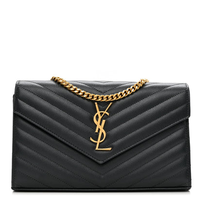 Saint Laurent Grain De Poudre Matelasse Chevron Monogram Chain Wallet Storm 1 of 7
