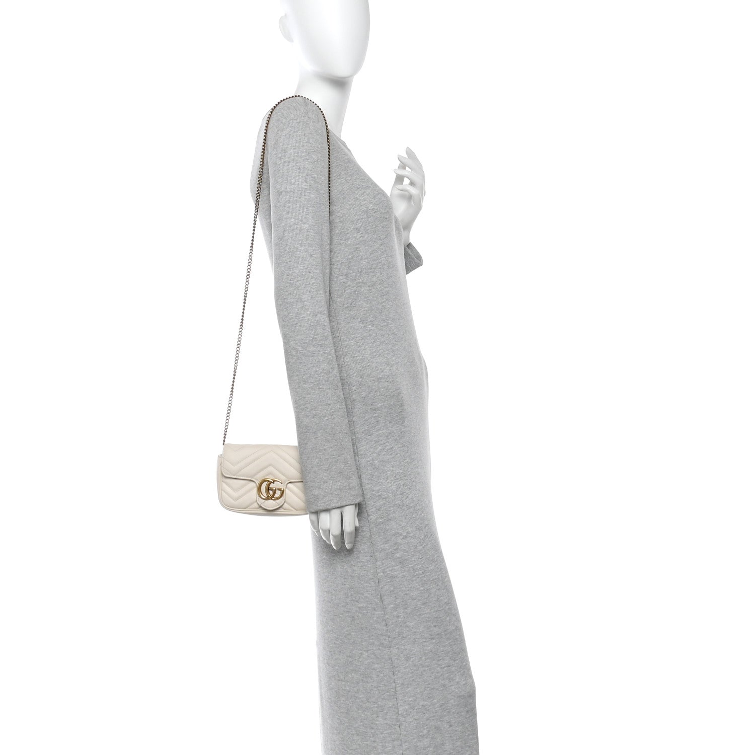 Gucci Calfskin Matelasse Super Mini GG Marmont Shoulder Bag White 2 of 15