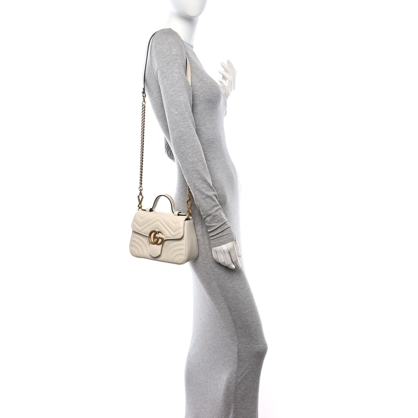 Calfskin Matelasse Mini GG Marmont Top Handle Shoulder Bag White