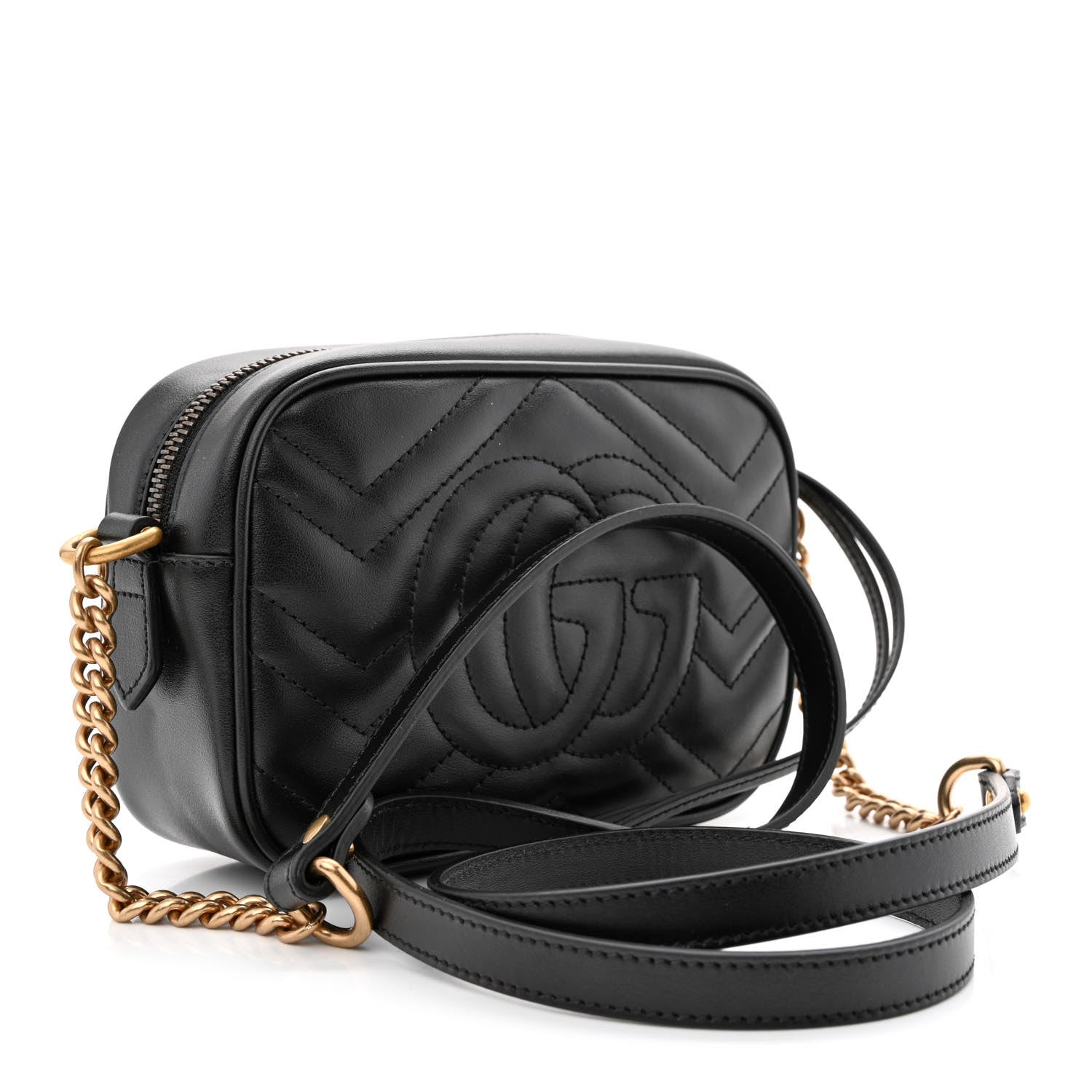 Gucci Calfskin Matelasse Mini GG Marmont Chain Shoulder Bag Black 3 of 10