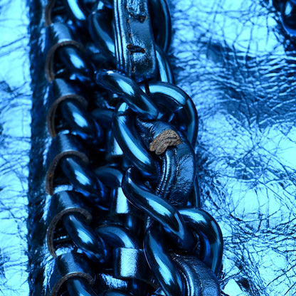 Chanel Metallic Cracked Calfskin Modern Chain Tote Blue 13 of 15
