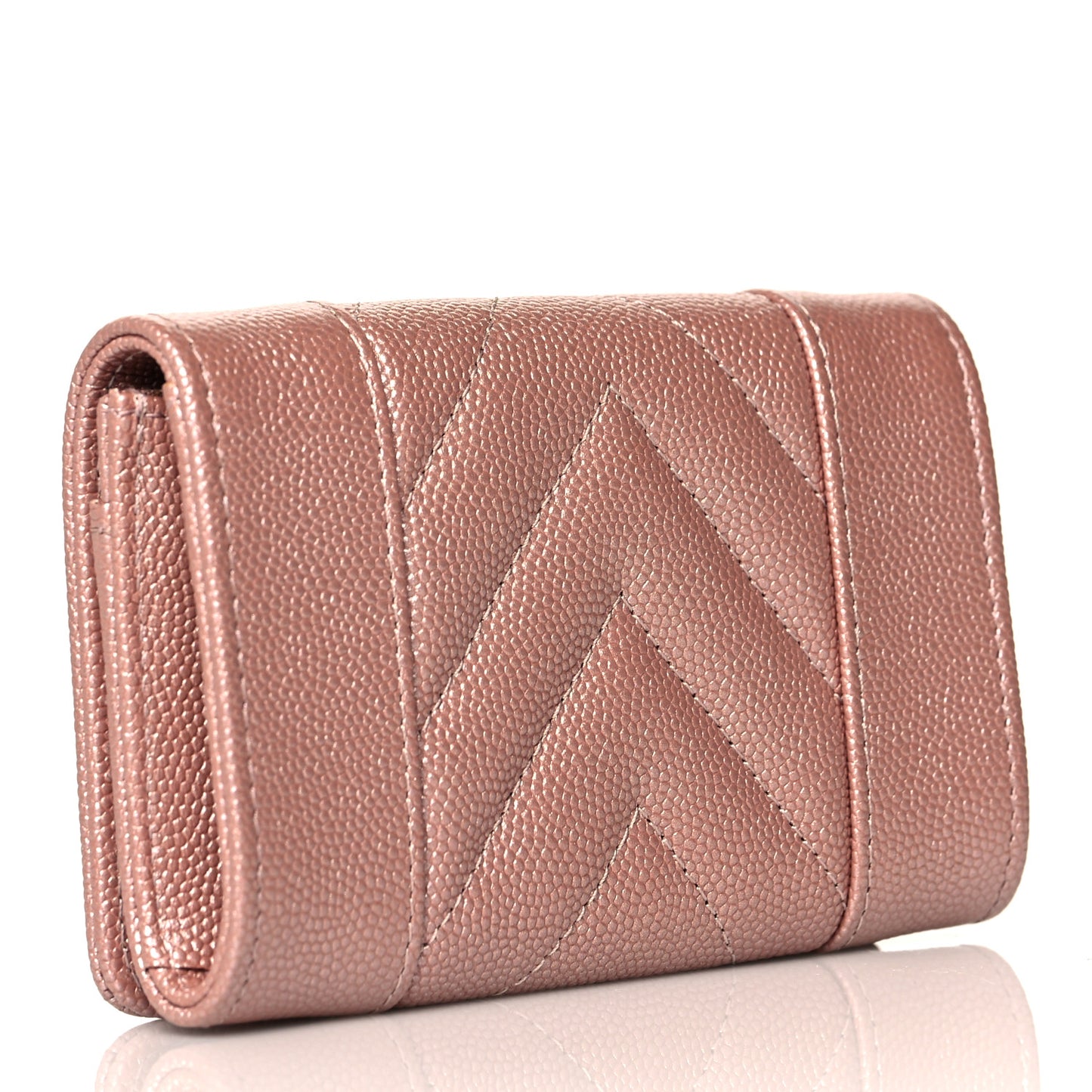 Metallic Caviar Chevron Quilted Vintage Mademoiselle Flap Card Holder Pink