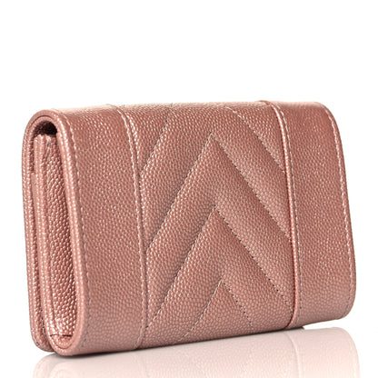 Chanel Metallic Caviar Chevron Quilted Vintage Mademoiselle Flap Card Holder Pink 3 of 9