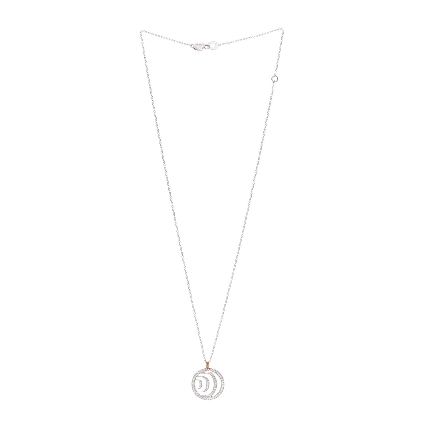 Damiani 18K White Rose Gold Diamond Damianissima Circle Pendant Necklace 3 of 5