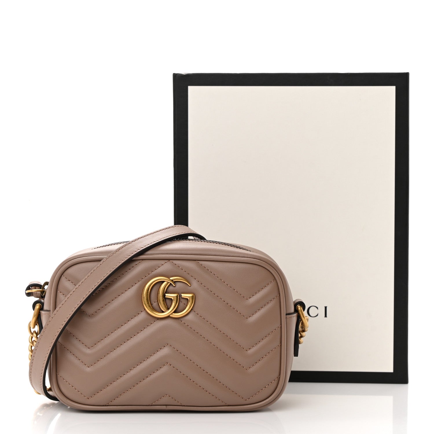 Gucci Calfskin Matelasse Mini GG Marmont Chain Shoulder Bag Porcelain Rose 13 of 13