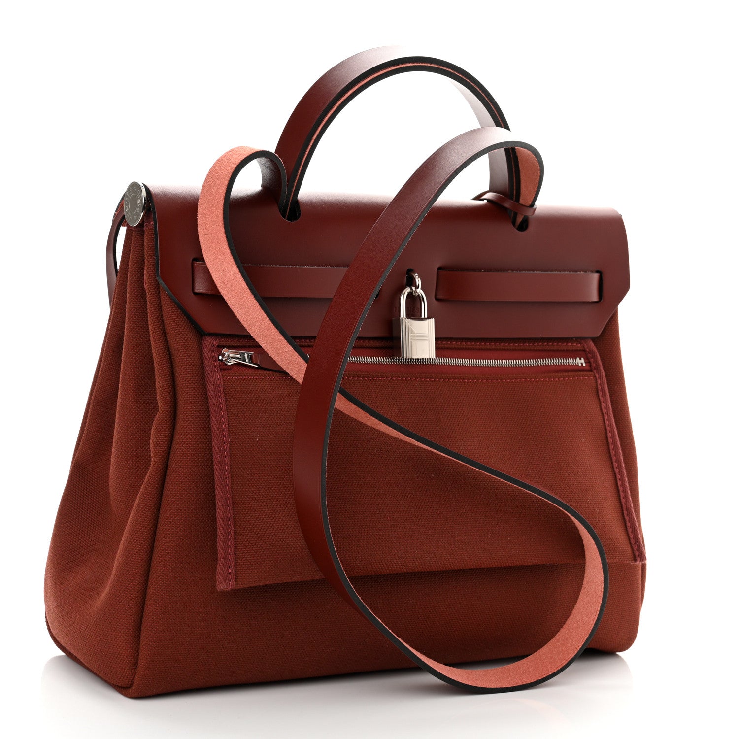 Hermes Military Toile Vache Hunter Herbag Zip Retourne 31 PM Rouge H 4 of 11