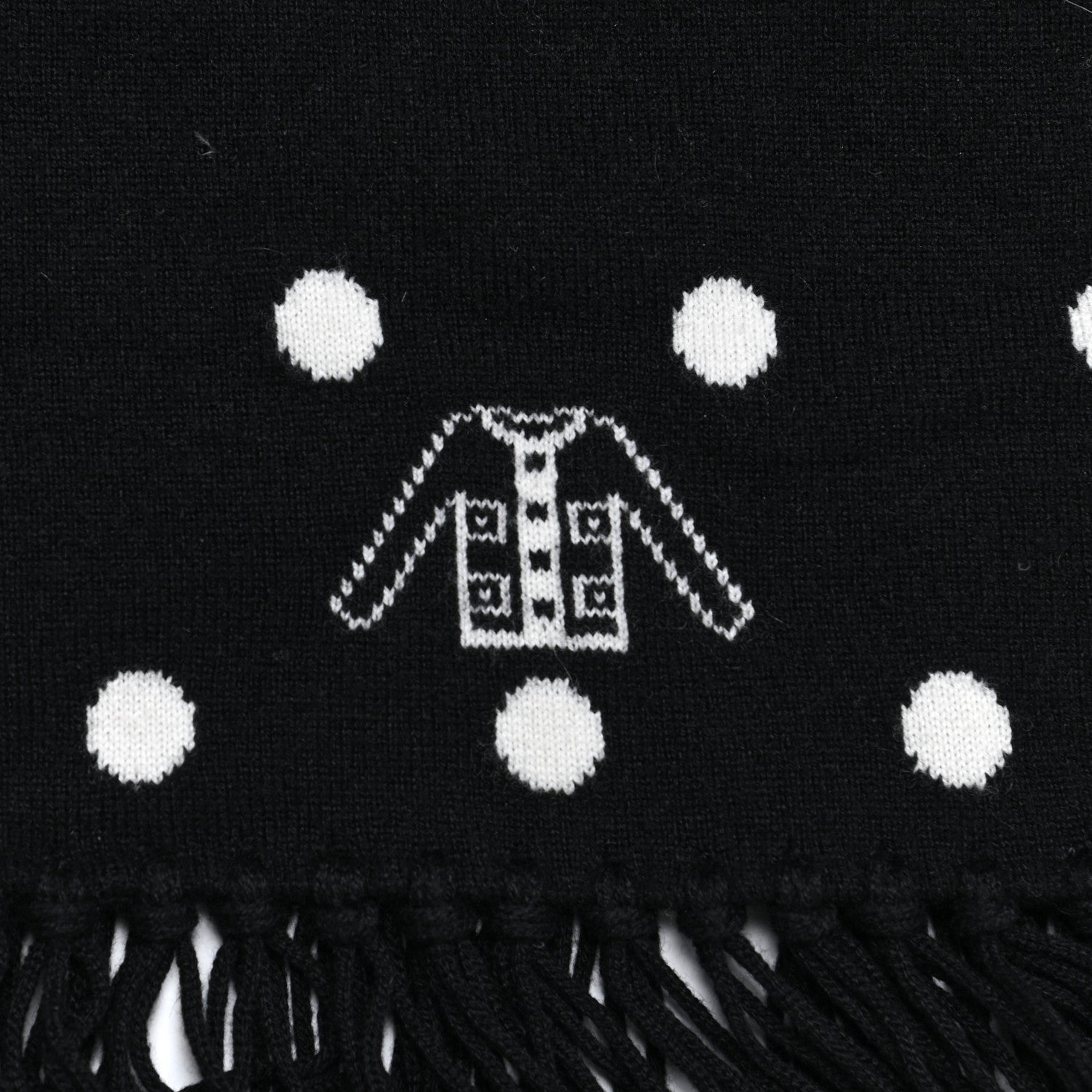 Chanel Cashmere Crystal CC Fringe Scarf Black White 3 of 6