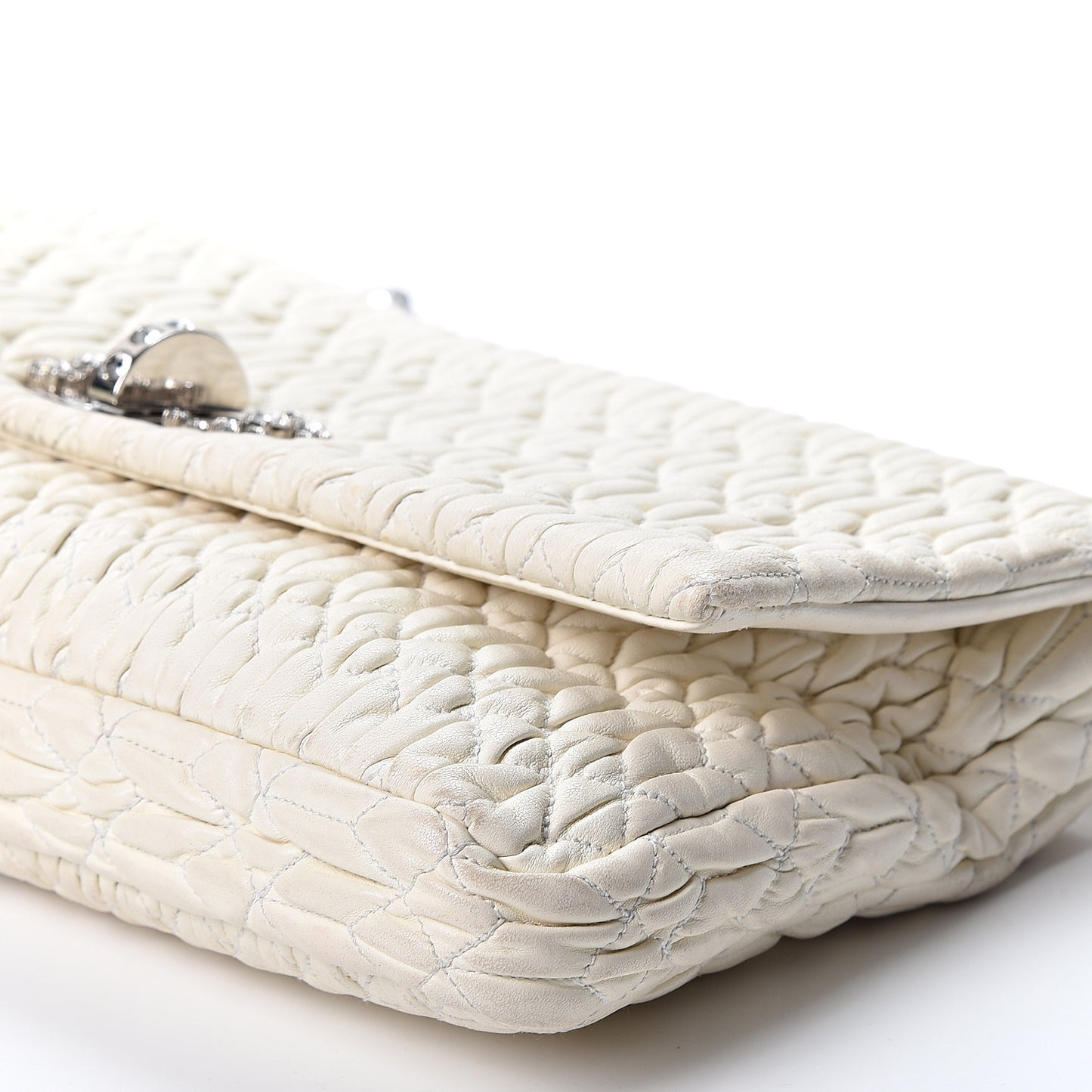 Nappa Matelasse Crystal Flap Clutch White