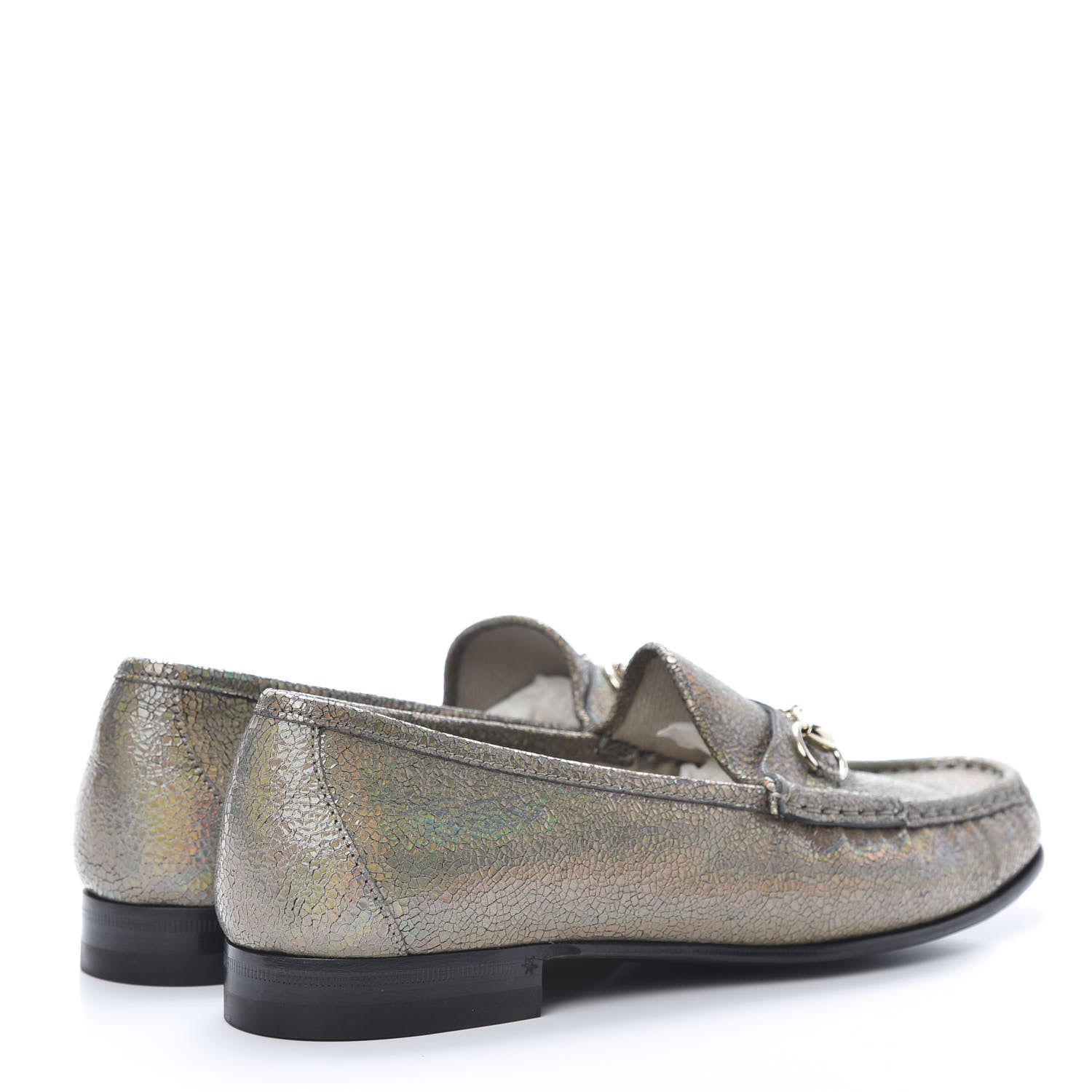 Gucci Metallic Crackled Calfskin Womens 1953 Horsebit Loafers 39 Fawn 4 of 10