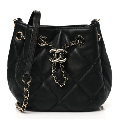 Chanel Lambskin Quilted CC Dweller Drawstring Bucket Bag Black 1 of 10
