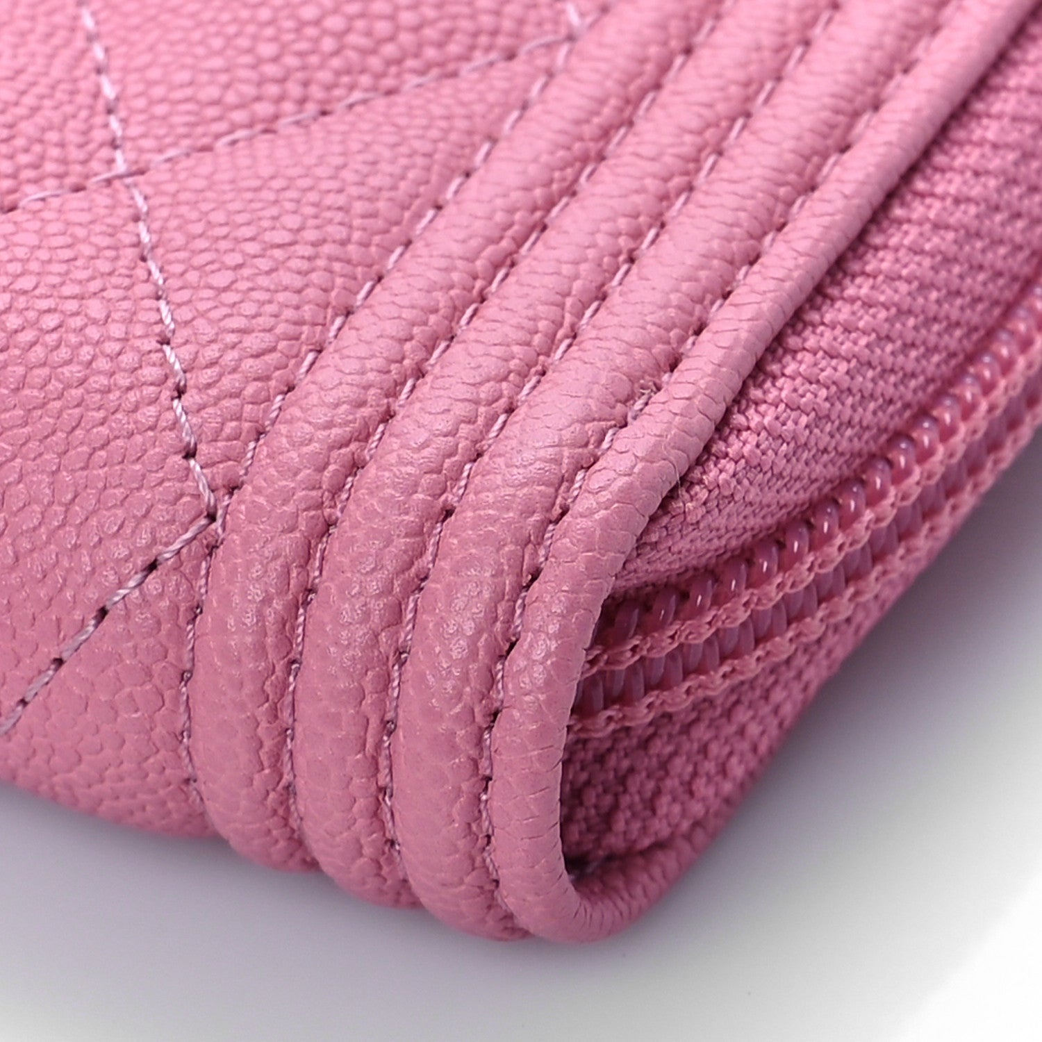 Chanel Caviar Quilted Boy Zip Around Coin Purse Wallet Pink 9 of 10
