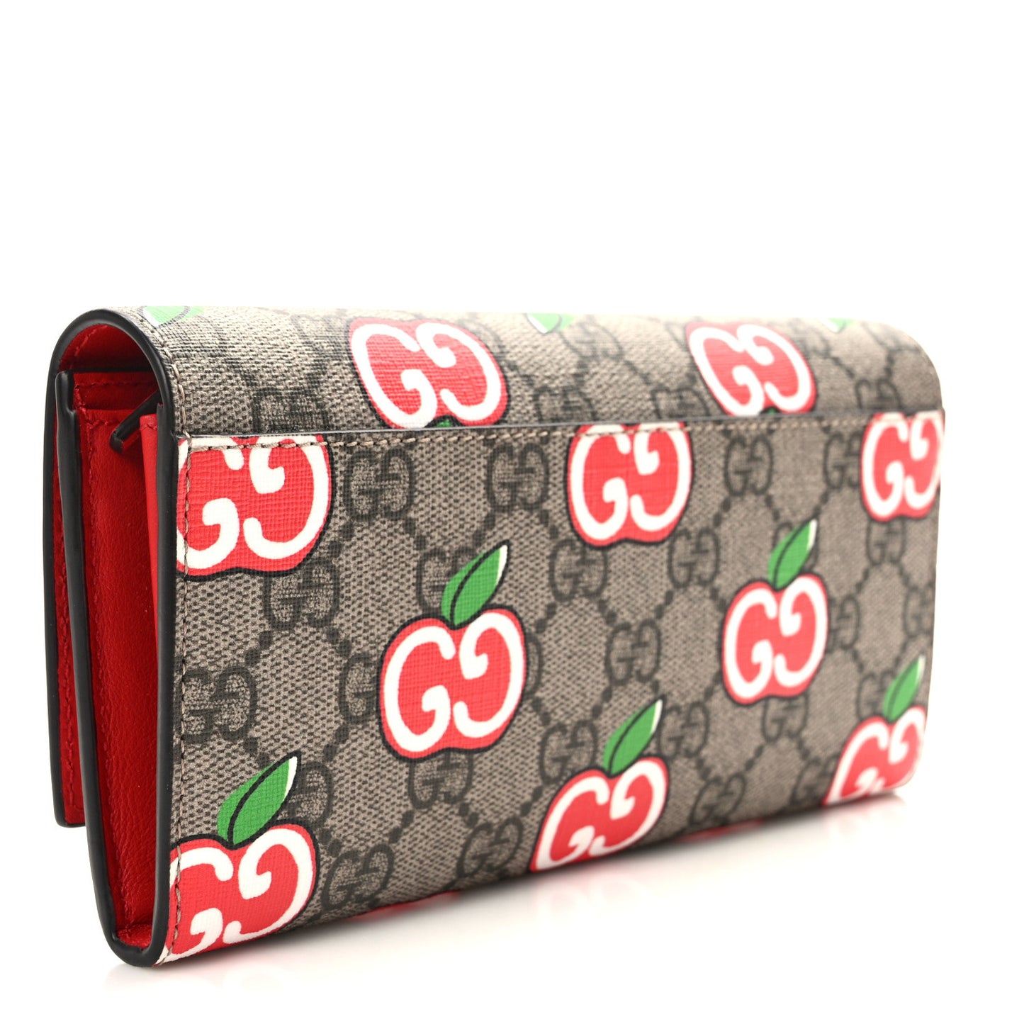 GG Supreme Monogram Apple Continental Wallet Beige Multicolor Lobster Red