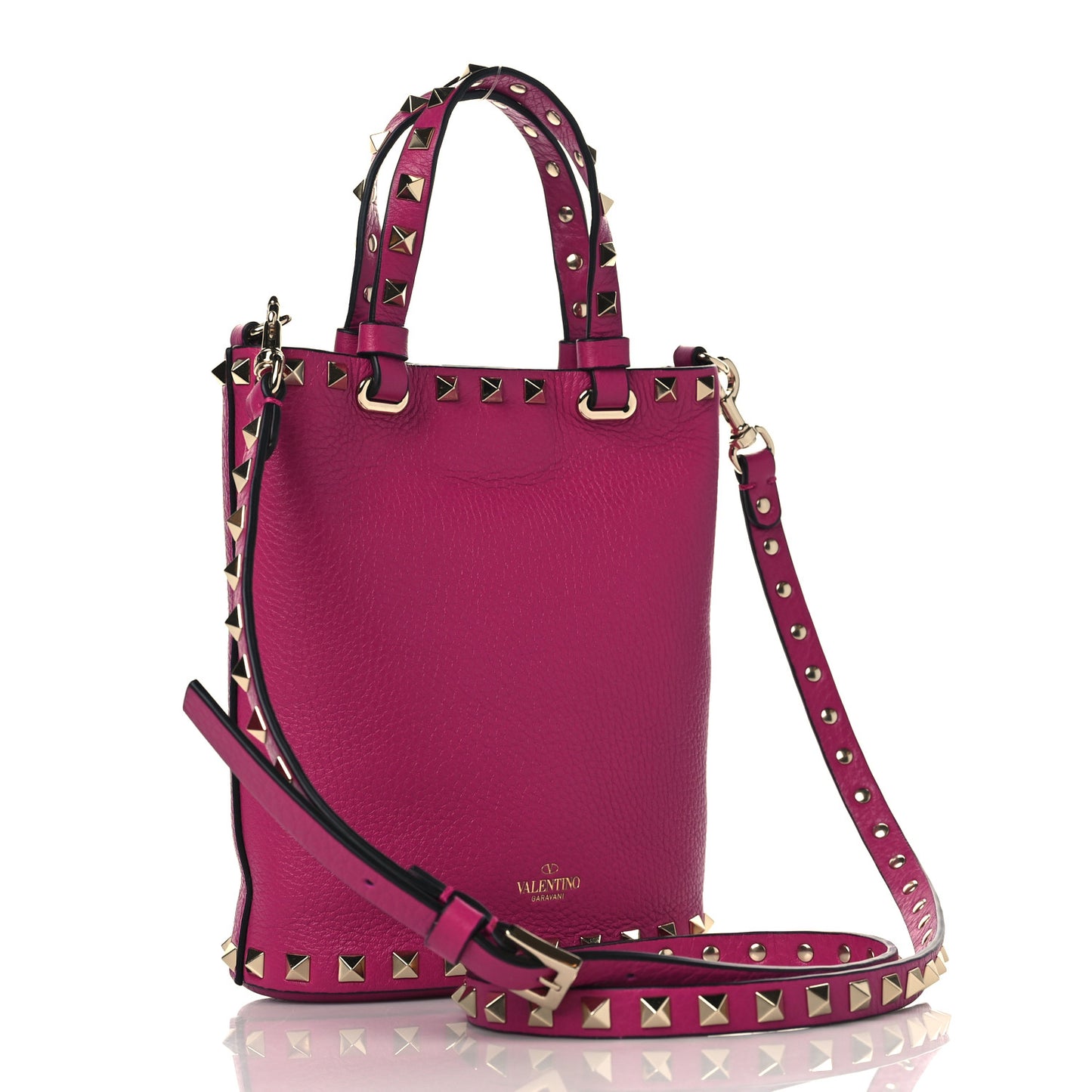 Pebbled Calfskin Rockstud Bucket Bag Rose Violet
