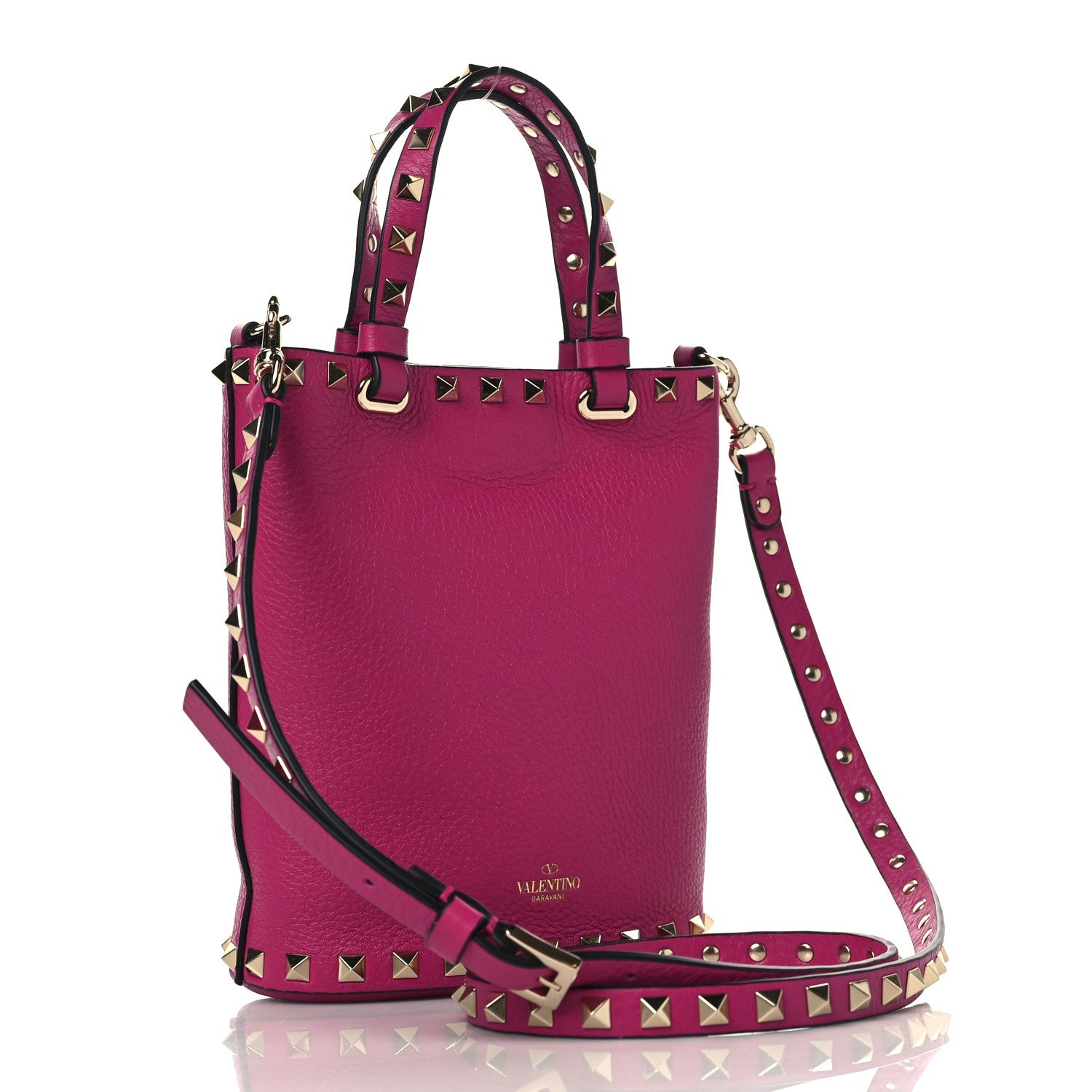 Valentino Garavani Pebbled Calfskin Rockstud Bucket Bag Rose Violet 3 of 8