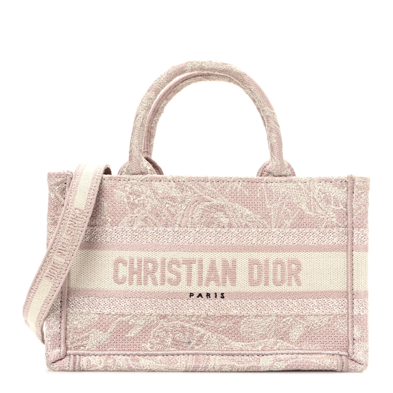 Christian Dior Canvas Embroidered Toile De Jouy Reverse Mini Book Tote With Strap Rose Multicolor 1 of 11