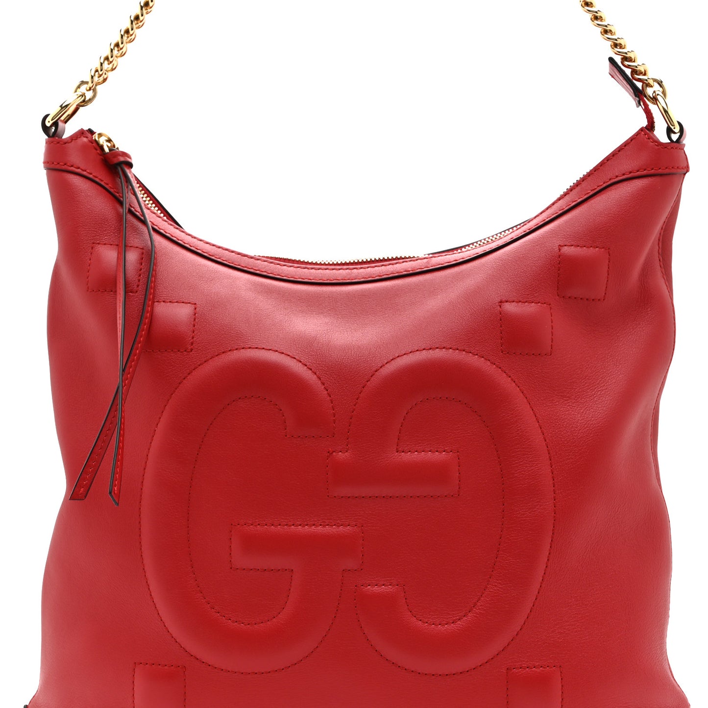 Apollo Calfskin GG Dadini Embroidered Chain Hobo Hibiscus Red