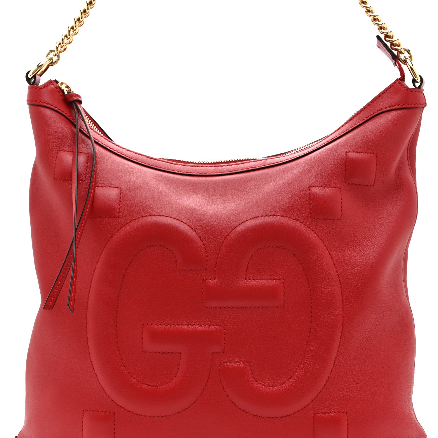 Gucci Apollo Calfskin GG Dadini Embroidered Chain Hobo Hibiscus Red 9 of 11