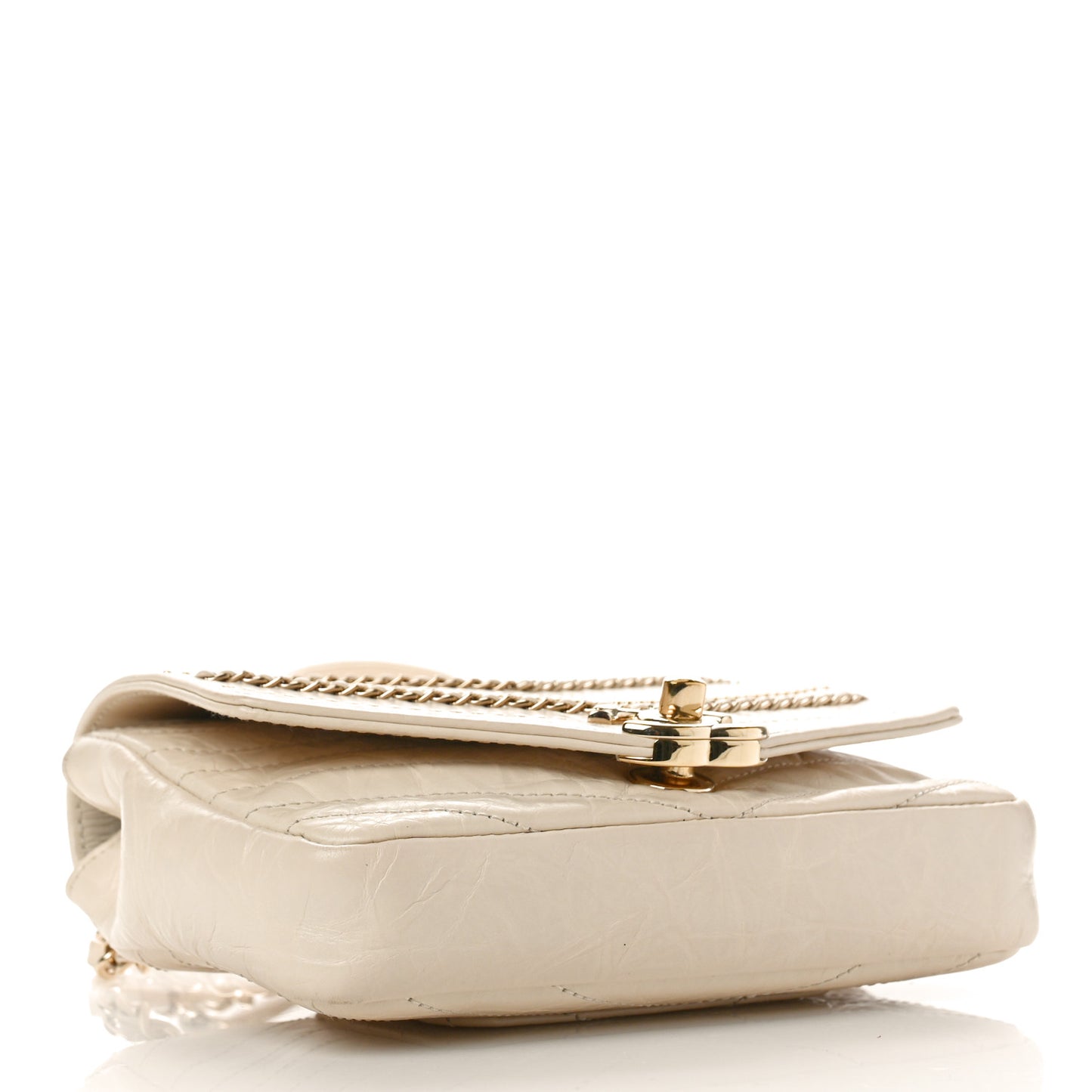 Crumpled Calfskin Chevron Chain Mini Square Ivory
