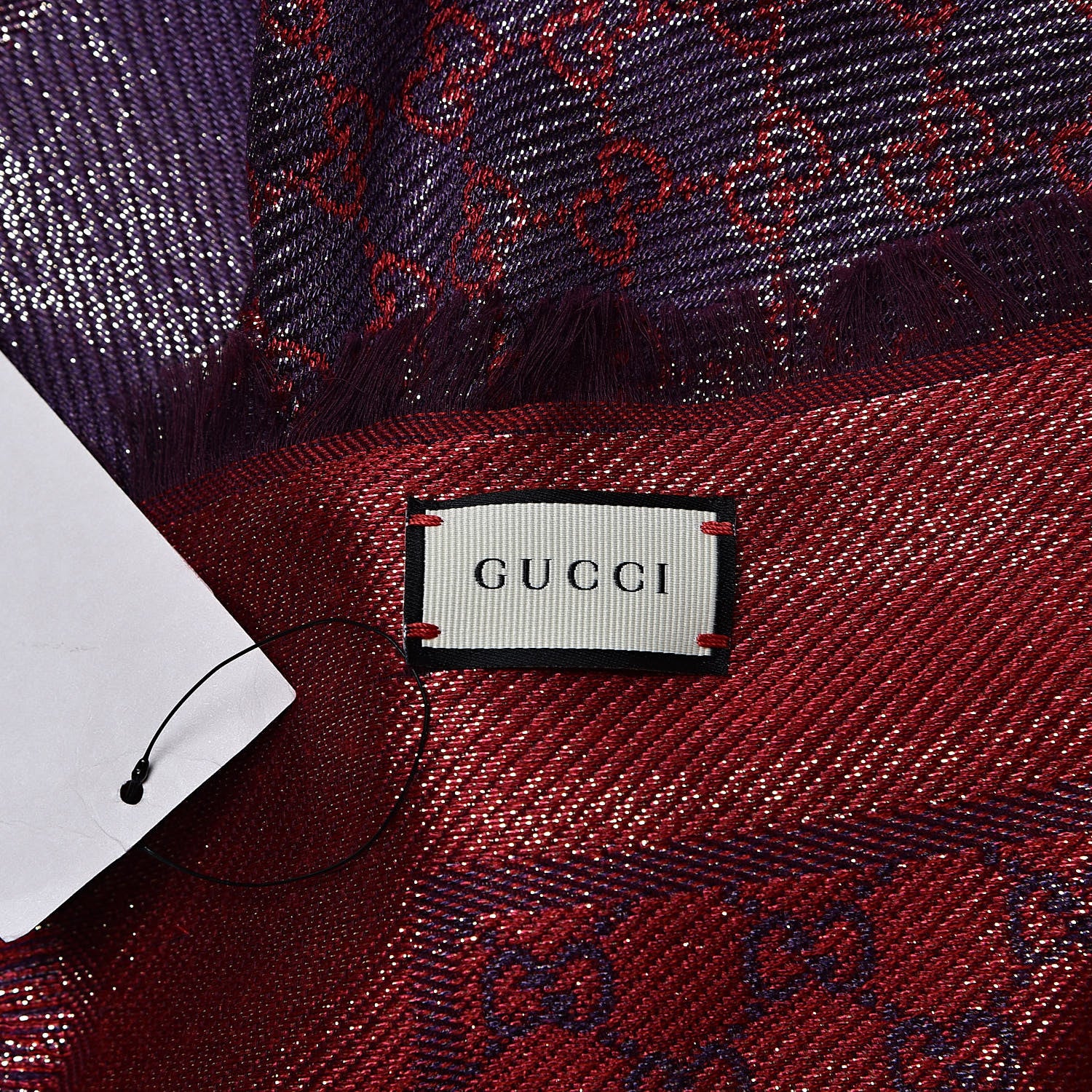 Gucci Viscose Cotton Shiny GG Jacquard Shawl Parma Violet Red 3 of 7