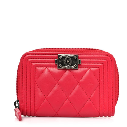 Chanel Lambskin Quilted Boy Zip Around Coin Purse Wallet Red 1 of 11