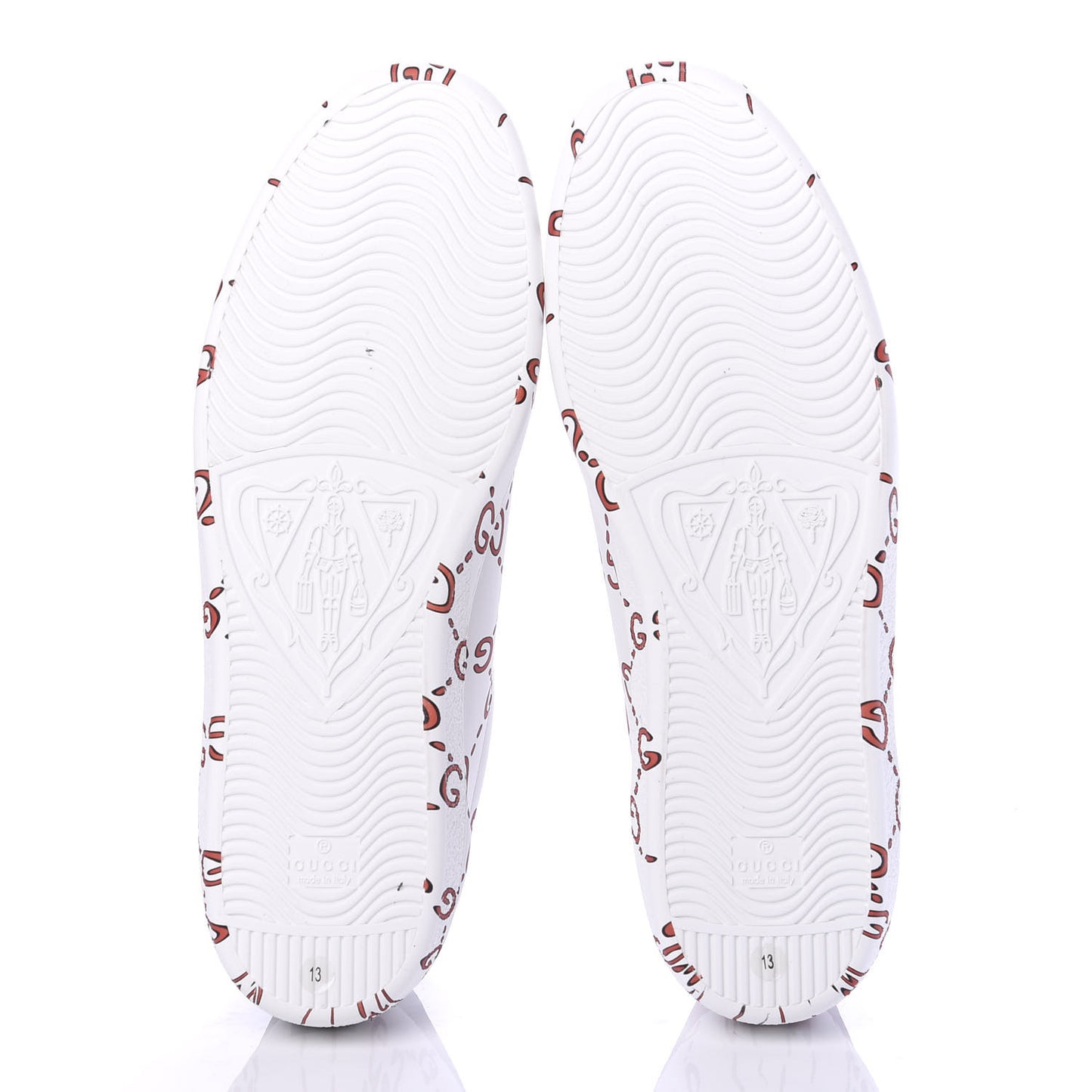 Calfskin GucciGhost Print Mens Ace Sneakers 13 White Hibiscus Red