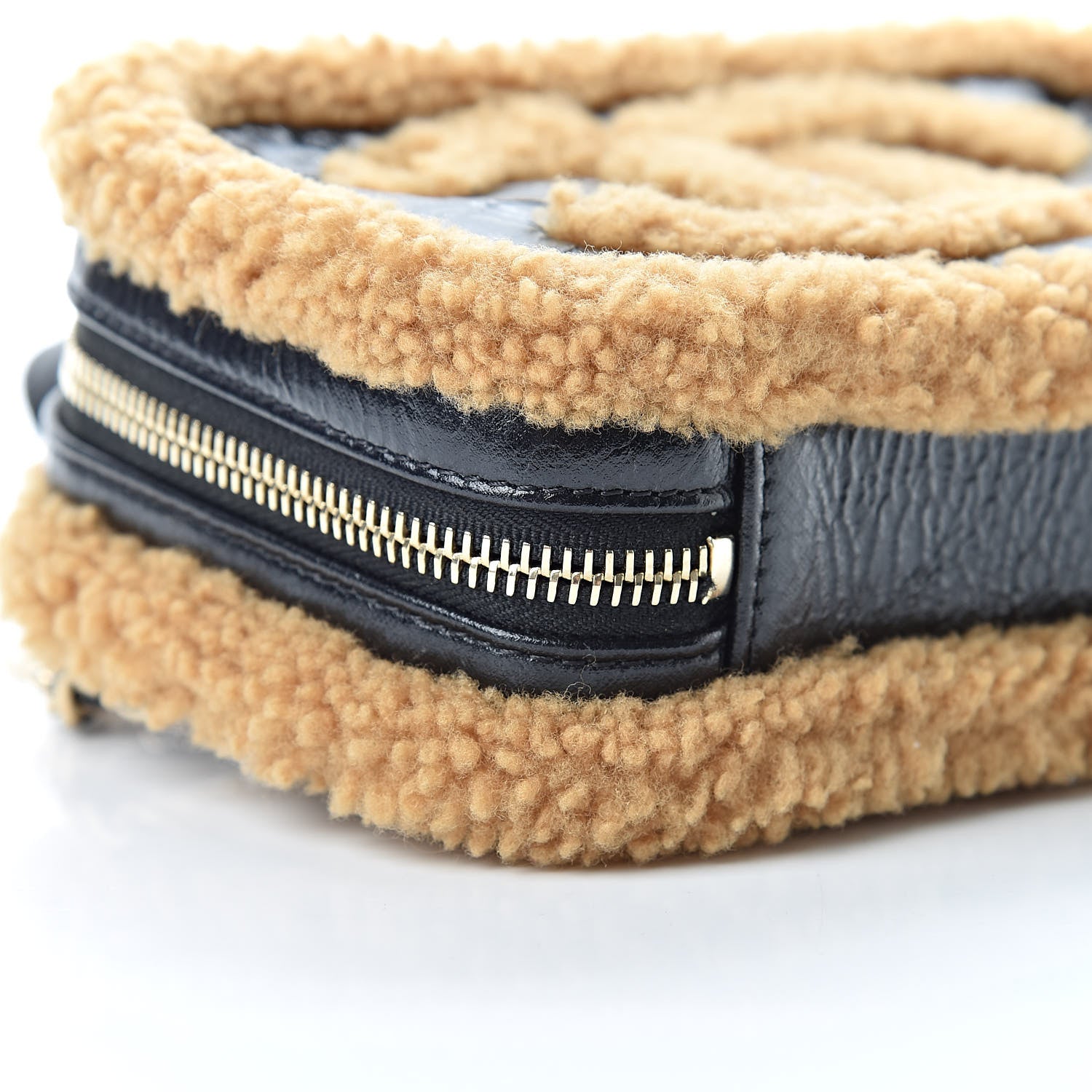 Chanel Shiny Crumpled Sheepskin Shearling CC Mania Waist Bag Black Light Brown 9 of 10