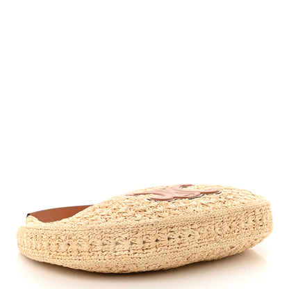 Celine Raffia Calfskin Triomphe Panier Hobo Bag Natural Tan 3 of 9